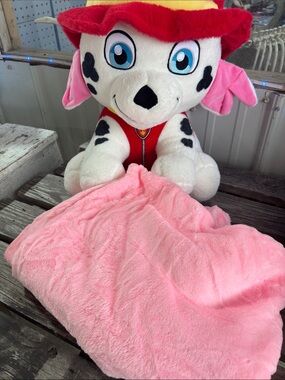 Plush Dalmatian Firefighter Toy with Pink Blanket